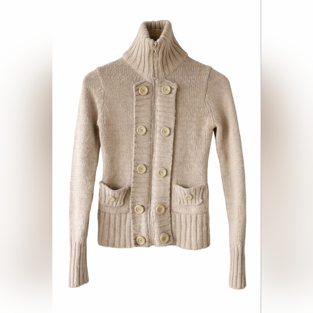 Ashley International Beige Zip Front Knit Sweater Jacket Size Small